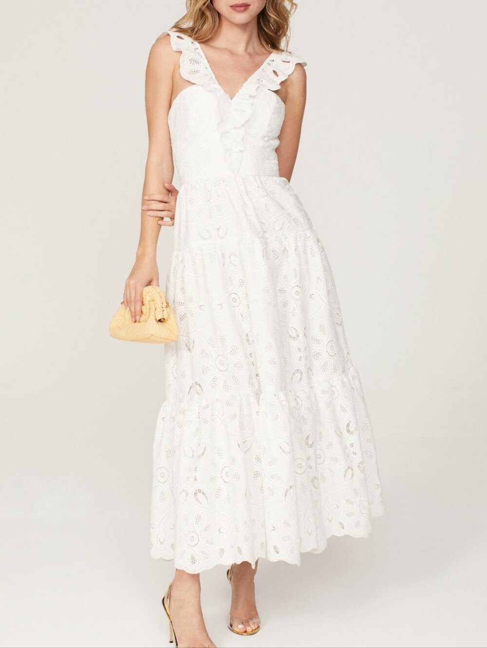 SHOSHANNA | $570 Alice Ruffle & Lace Midi Dress